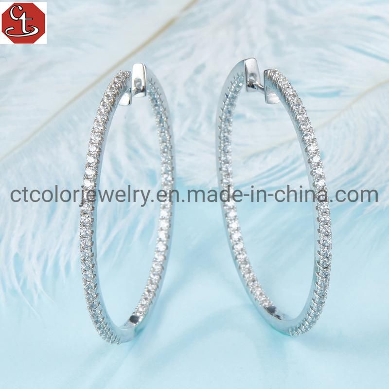 Fashion Jewelry Luxury Big circle Cubic Zirconia Silver Hoop Earring