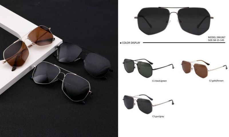 Men′ S Stylish Men′ S Metal Frame Silver Double Bridge Pilot Sunglasses