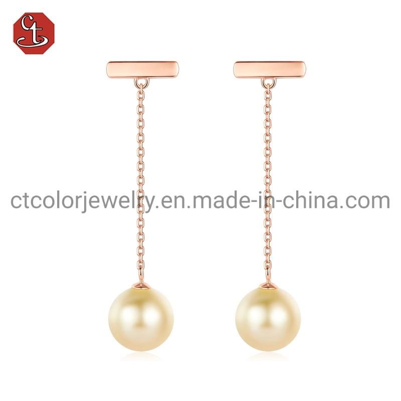 Fashion Jewellery chain of Fresh Water Pearl 925 Silver Gold Plated Earring Fine Jewelry For Women