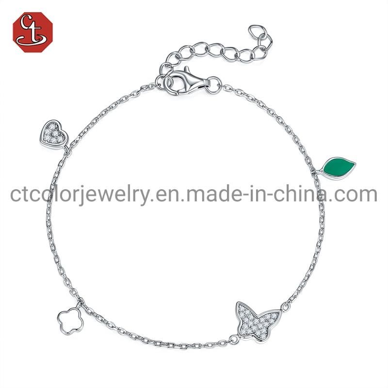 Wholesale High Quality New Fashion Elegant Custom Inspirational Cubic Zirconia and Enamel Bangle Bracelet Pure 925 Silver Jewelry for Women