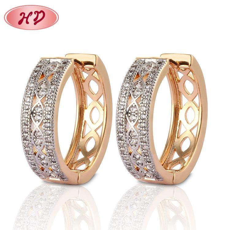 Fashion Jewelry 18K Gold Plated Silver Alloy Stud Drop Hoop Huggie CZ Earrings with Crystal for Women