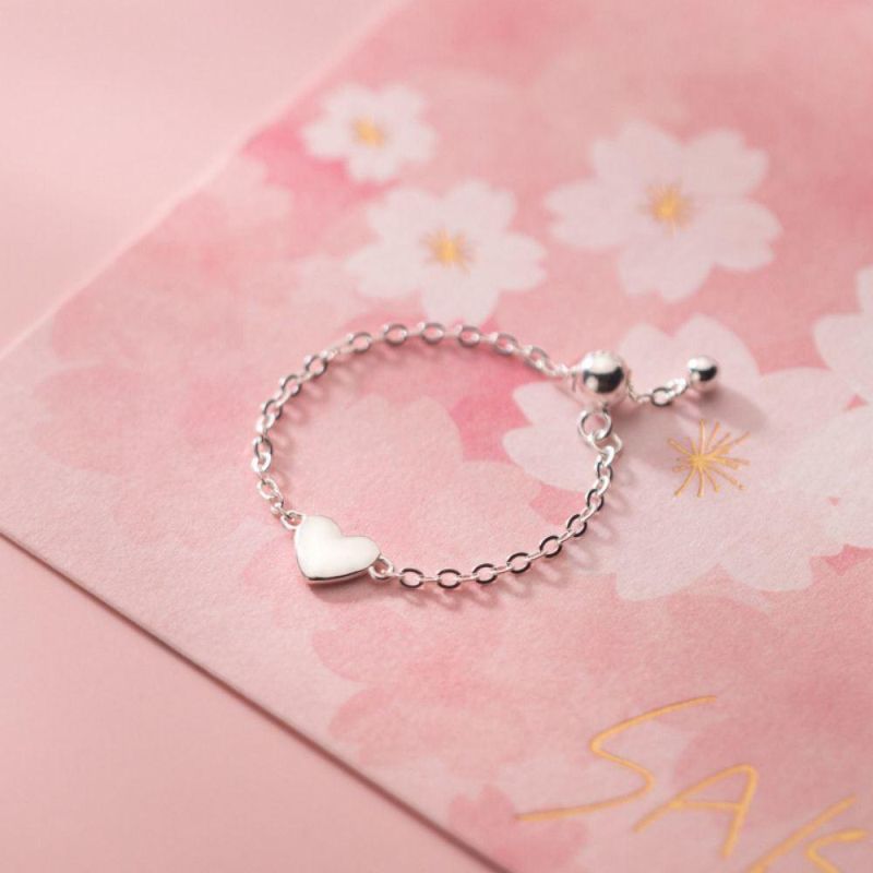 925 Sterling Silver Fashion Romantic Sweet Heart Chain Ring Sizable for Women Wedding Party Fashion Jewelry