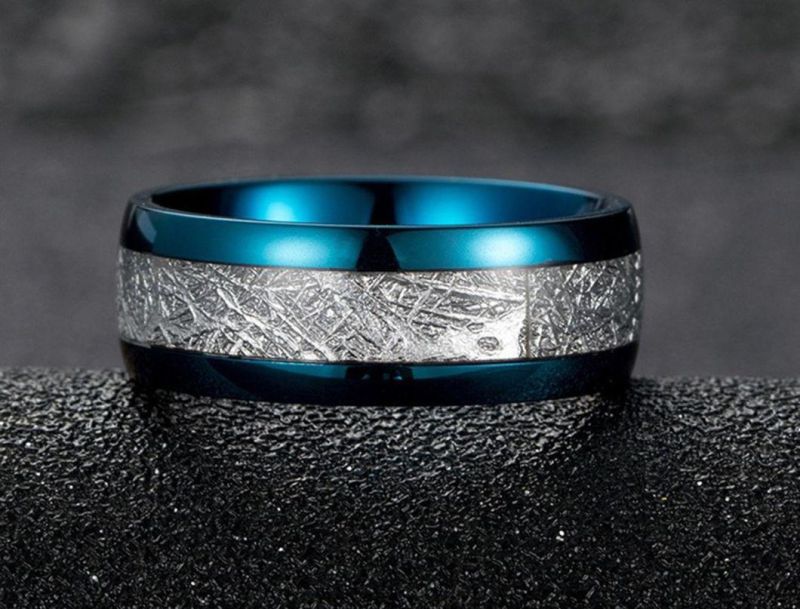 Jewelry Ice Silk Foil Men′s Ring IP Blue Fashion Ring Titanium Steel Ring Accessories Factory Wholesale SSR2274b2