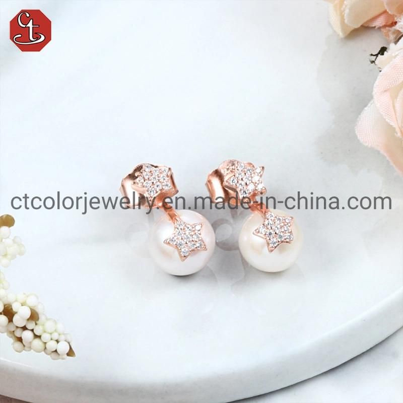 Fashion Jewelry Silver and Brass Shell Pearl Star Earring for Women