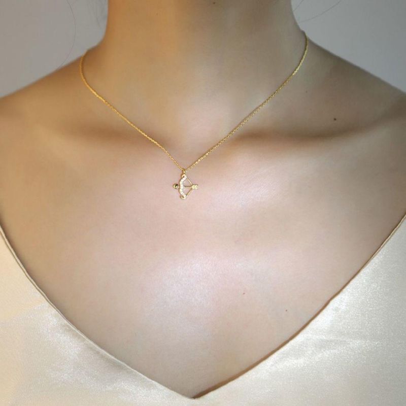 925 Sterling Silver Pendant Gold Plated Arrow Love with Zircon Clavicle Chain Necklace Women Trendy Jewelry