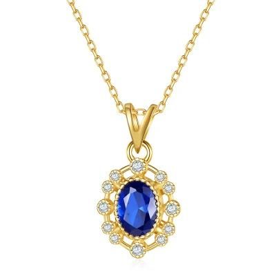 925 Sterling Silver Simple Blue Zircon Drop Pendant Necklace Women Light Luxury Vintage Palace Style Jewelry