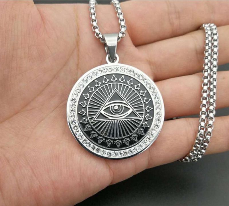 Hip-Hop Hiphop Tide Brand Titanium Steel Gold-Plated Diamonds God′s Eye AG Masonic Pendant for Men and Women Spt2621