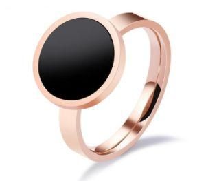 New Arrival Hot Fashion Rose Gold Color Titanium Steel Black Round Charms Finger Rings for Women Size 6-8 Available