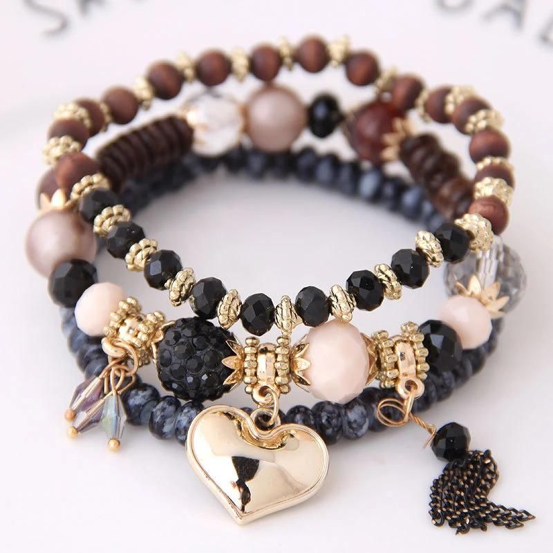 Small MOQ Romantic Tassel and Heart Charm Bracelet DIY Style Fashionable Bohemia Jewelry Fast Ship Time Natural Stones Bracelet