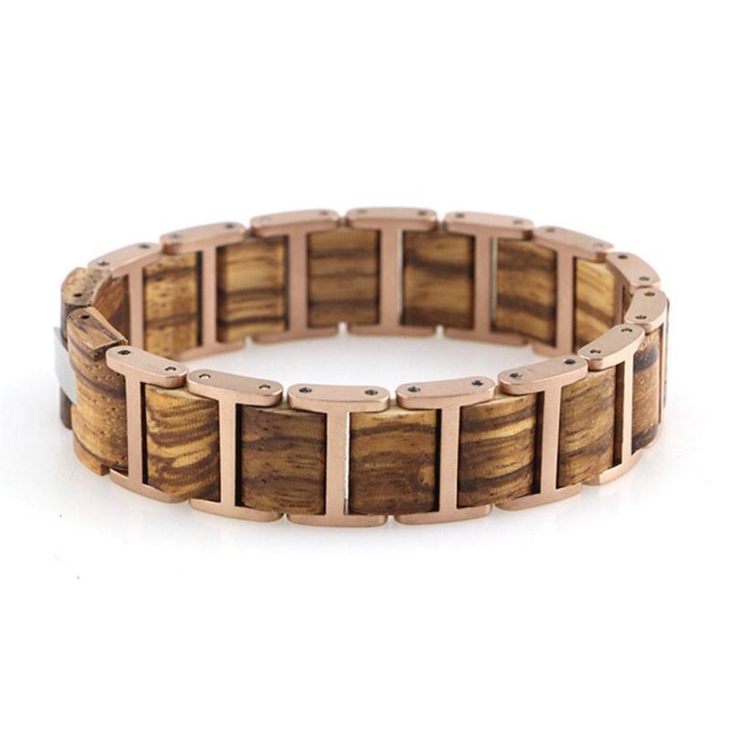 Fashion Natural Wood Stainless Steel Men Bracelet Jewelry