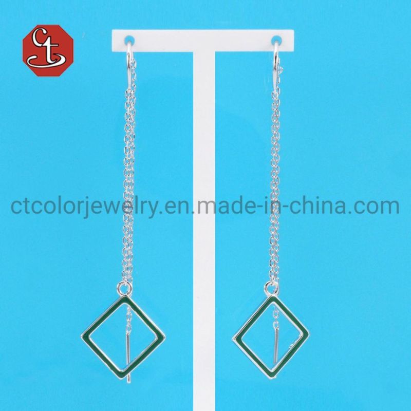 Simple Geometric Enamel Earring Triangle Silver Eardrop Wholesale Jewelry