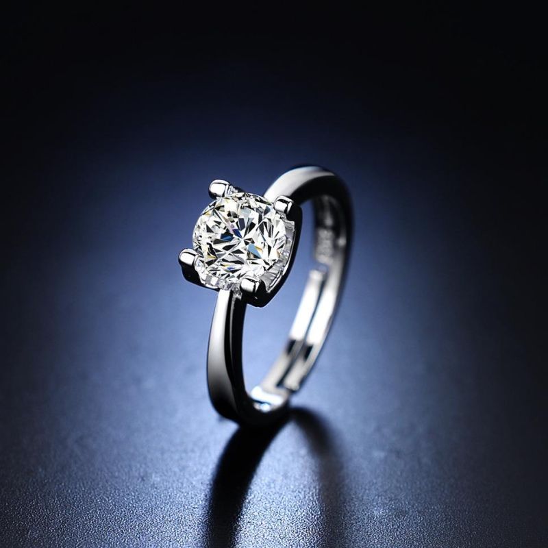 Adjustable Ring Female Six Claw One Carat Imitation Mossangstone Ring