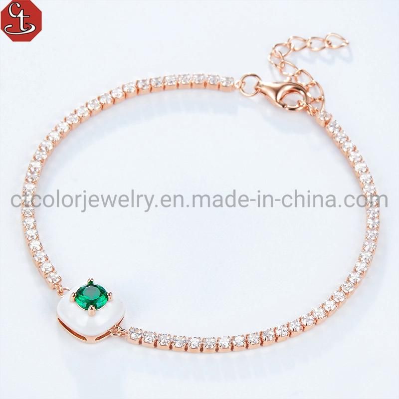 Rose Gold Jewelry Wholesale Necklace Green Crystal white enamel Jewelry cz tennis Set For her