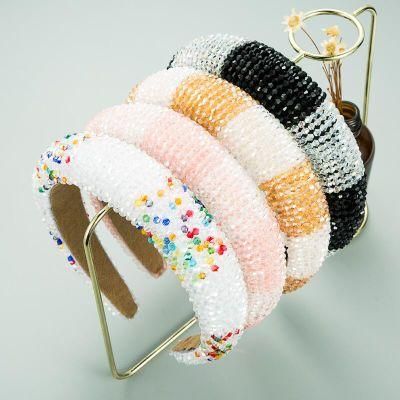 2021 Spring Crystal Beaded Handmade Two-Color Stitching Headband