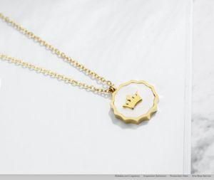 Gold Plated Crown Necklace Stainless Steel High Quality Vintage Shell Inlay Fashion Pendant Clavicle Chain
