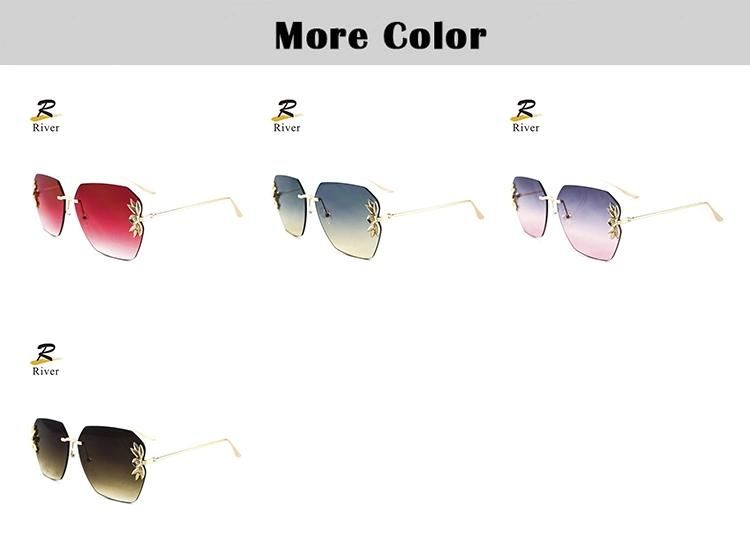 Flower Pattern Rimless Metal Frames Women Stock Sunglasses