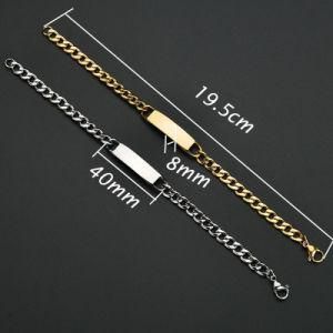 Couple Charm Engraved Silver Curved Bar Blank Metal Stainless Steel Medical ID Alert Bracelet
