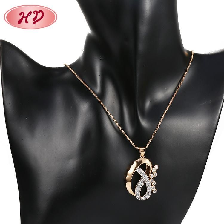 Fashion Accessories Silver Alloy 18K Gold Plated Women Jewelry Chain Sets Pendant Necklace with CZ Crystal