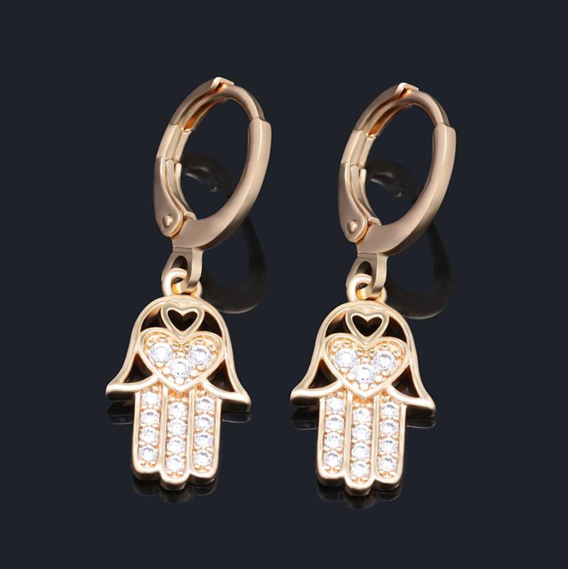 Hand of Fatima Heart Zircon Hamsa Fatima Hand Earrings