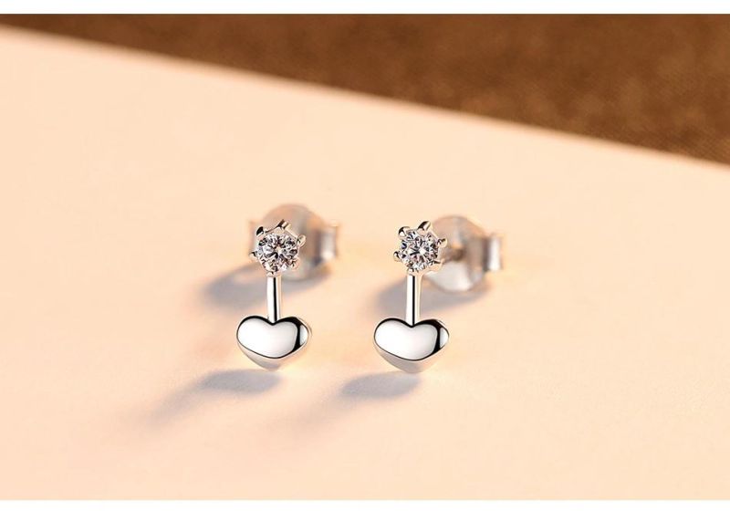 Silver Jewelry Earrings Small Heart with 5A Cubic Zirconia