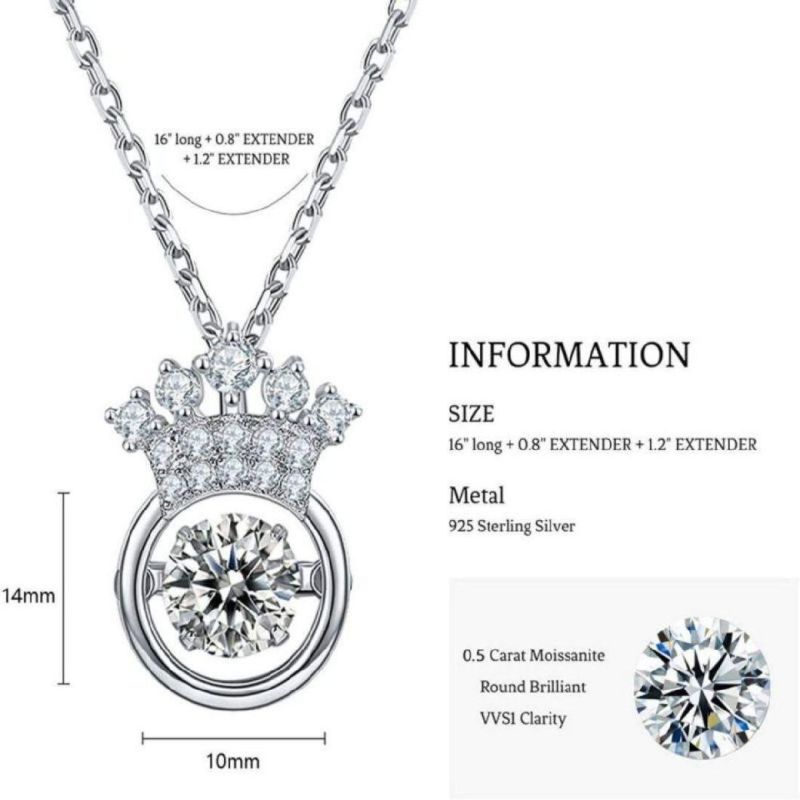 2022 Fine Luxury Claw Insert 0.5CT Moissanite Women Crown Necklace S925 Jewelry