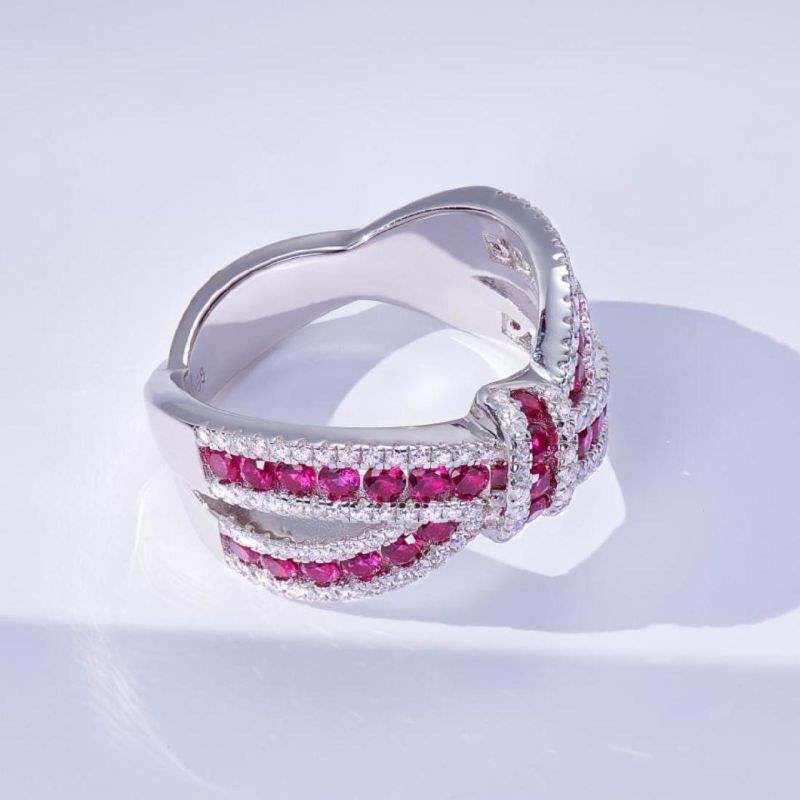 925 Sterling Silver Round Cut Ruby Diamond Engagement Wedding Ring Wholesale