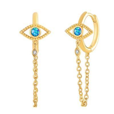 18K Customized Earring Turkey Opal Blue Eyes Dangle Earrings S925 Sterling Silver Devil Eye Hoop Huggie Earrings