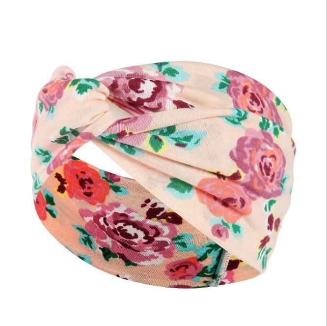 Wide-Brimmed Cross Headband for Ladies with Floral Knitted Sweat-Absorbent Head Band
