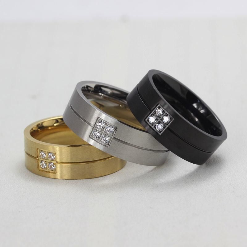 Gold Plating Men Fashion Wedding Setting 4 Stones Ring for Couple