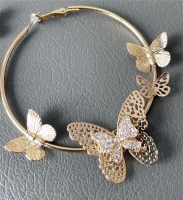 Trendy European Best Selling Gold Plated Exaggerated Butterfly Hoop Earrings with 5 PCS Butterfly Girls Trendy