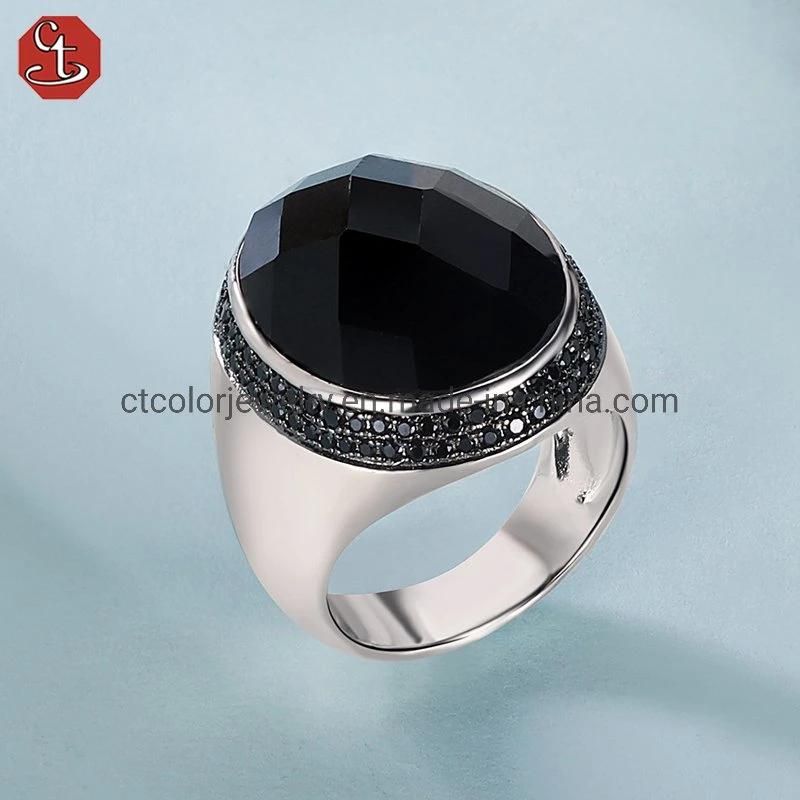 2022 new fashion jewerly 925 silver black 4A Zircon Ring for women