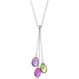 Sterling Silver Elegant Pink and Purple Teardrop Pendant Y Necklace