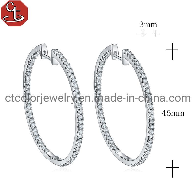 Fashion Jewelry Luxury Big circle Cubic Zirconia Silver Hoop Earring