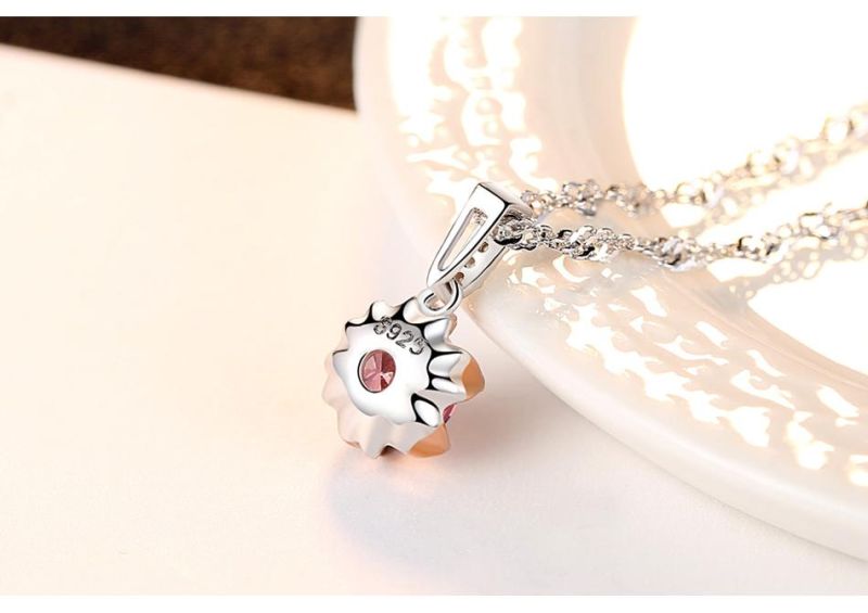 925 Sterling Silver Necklace with Purple Flower Drop for Female