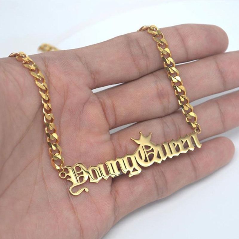 Personalized Hip Hops Stainless Steel Custom Nameplate Letter Necklace Gold Silver Cuban Chain Name Letter Necklaces