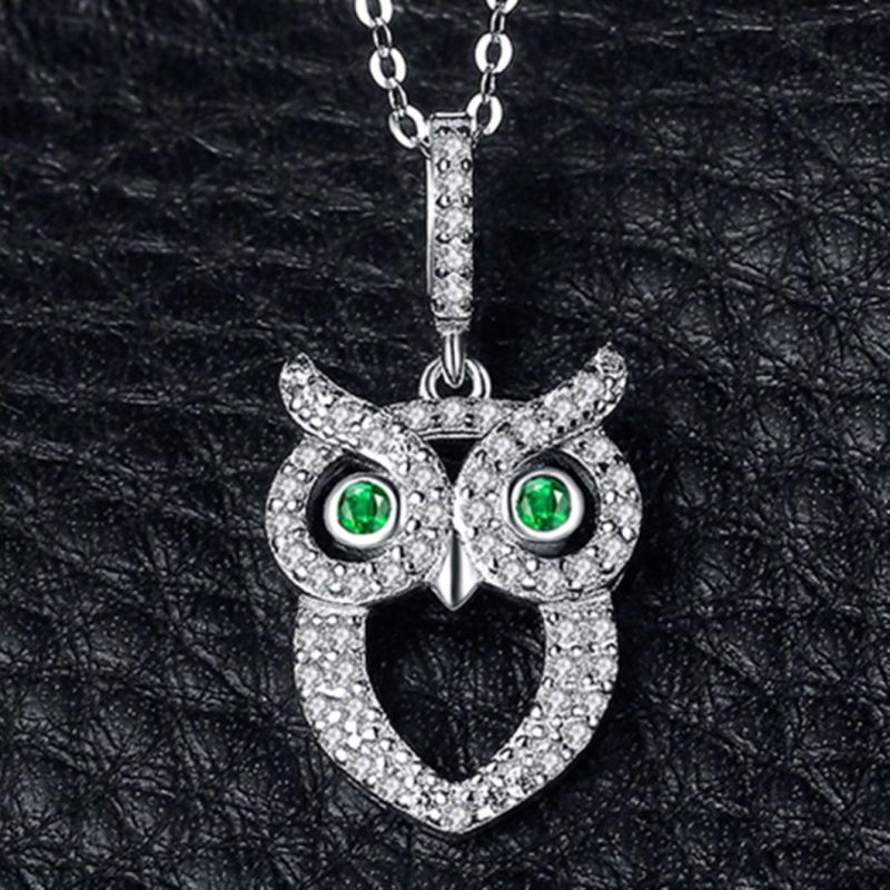 Green Eyed Owl Simulated Emerald Pendant Silver Gifts for Women Fashion Jewelry