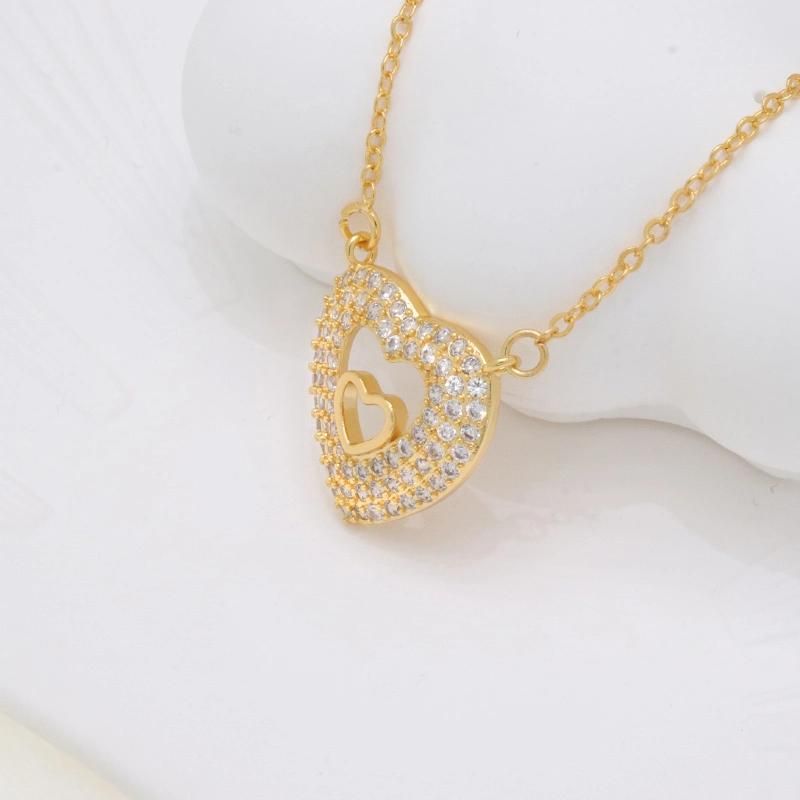 Wholesale Cubic Zirconia Heart Shape Girls Fashion Jewelry Necklace