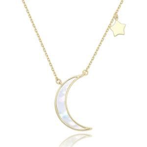 Wholesale Mother of Pearl Shell Necklace 14K Gold Plated Crescent Moon Pendant Necklace