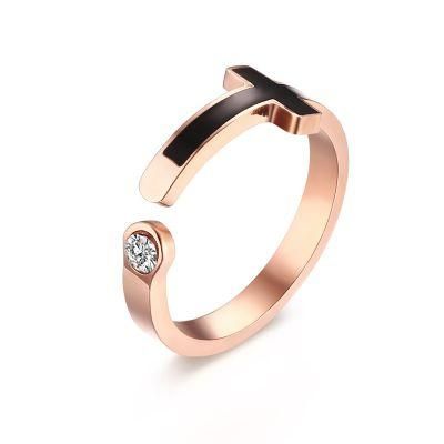 Fashion Enamel Cross with Crystal Opening Size Ring for Women