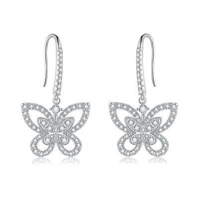 Butterfly Sparkle 925 Sterling Silver Earrings Wholesale Women Trendy Jewelry