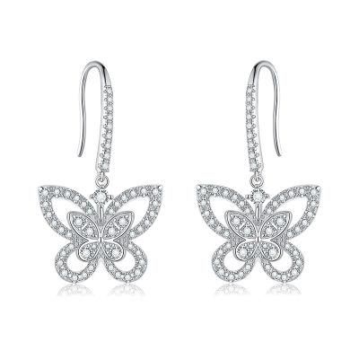 Butterfly Sparkle 925 Sterling Silver Earrings Wholesale Women Trendy Jewelry