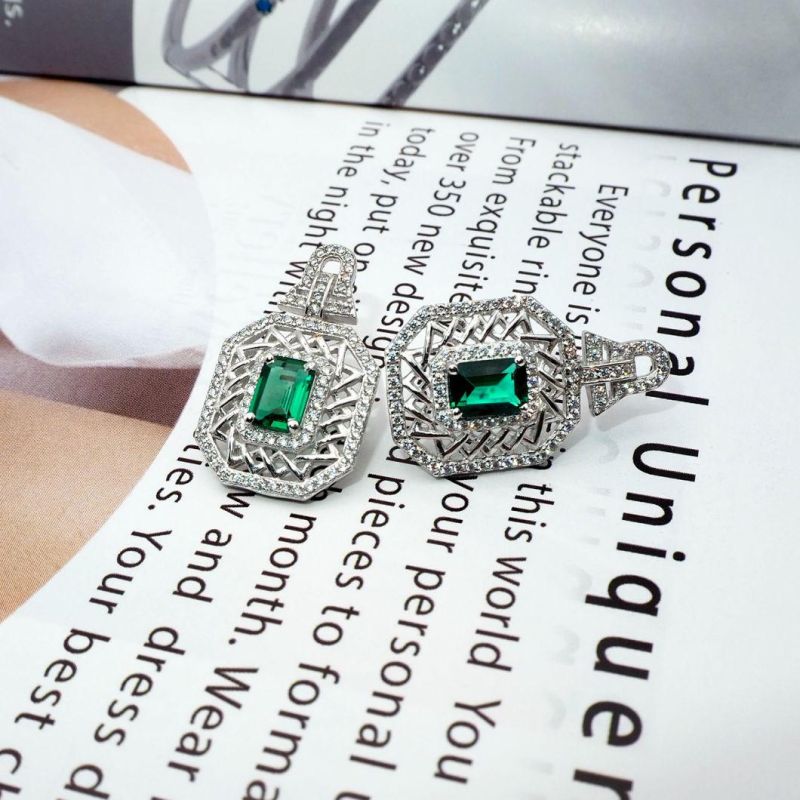 Fashion Silver Jewelry/Fine Jewellery Gemstone Earring with Created Emerald for Wedding