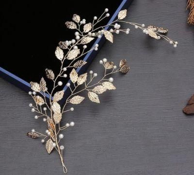 Gold Crystal Flower Headband Headpiece Hair Comb for Wedding Bride