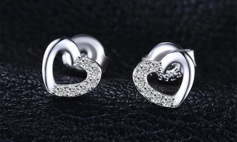 925 Sterling Silver Love Hearts Pave Cubic Zirconia Stud Earrings Fashion Jewelry Wholesale