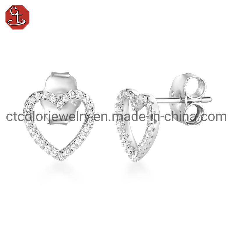 925 Sterling Silver Earrings Small Heart Shape Earrings Cubic Zirconia Earrings