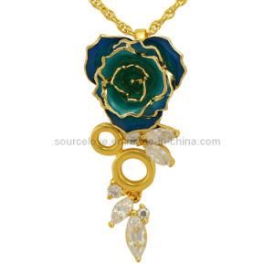 24k Gold Blue Rose Necklace (XL030)