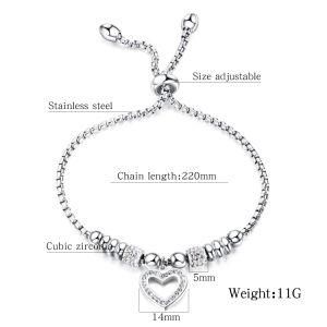 Fashion Diamond &#160; Adjustable Heart Stainless Steel Women Bracelet
