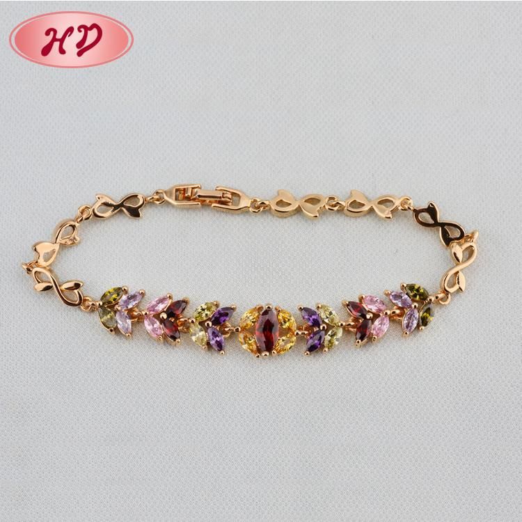 14K 18K Gold Lady Simple Chain Bracelet with Color Stone Jewelry