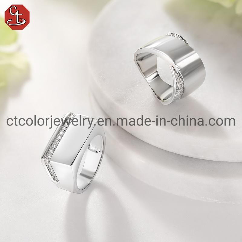 925 Sterling Silver Men and Women Ring with CZ Customized Fashion Jewelry Design