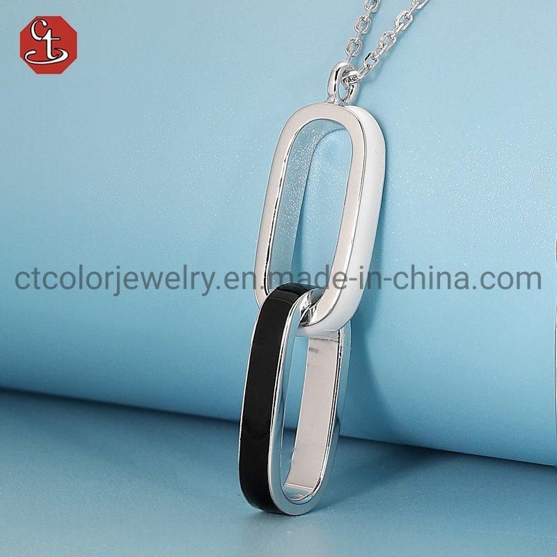 Wholesale Jewellery Cheap Fashion 925 Sterling Silver Jewelry Necklace Chocker White with Black Enamel Pendant Necklace